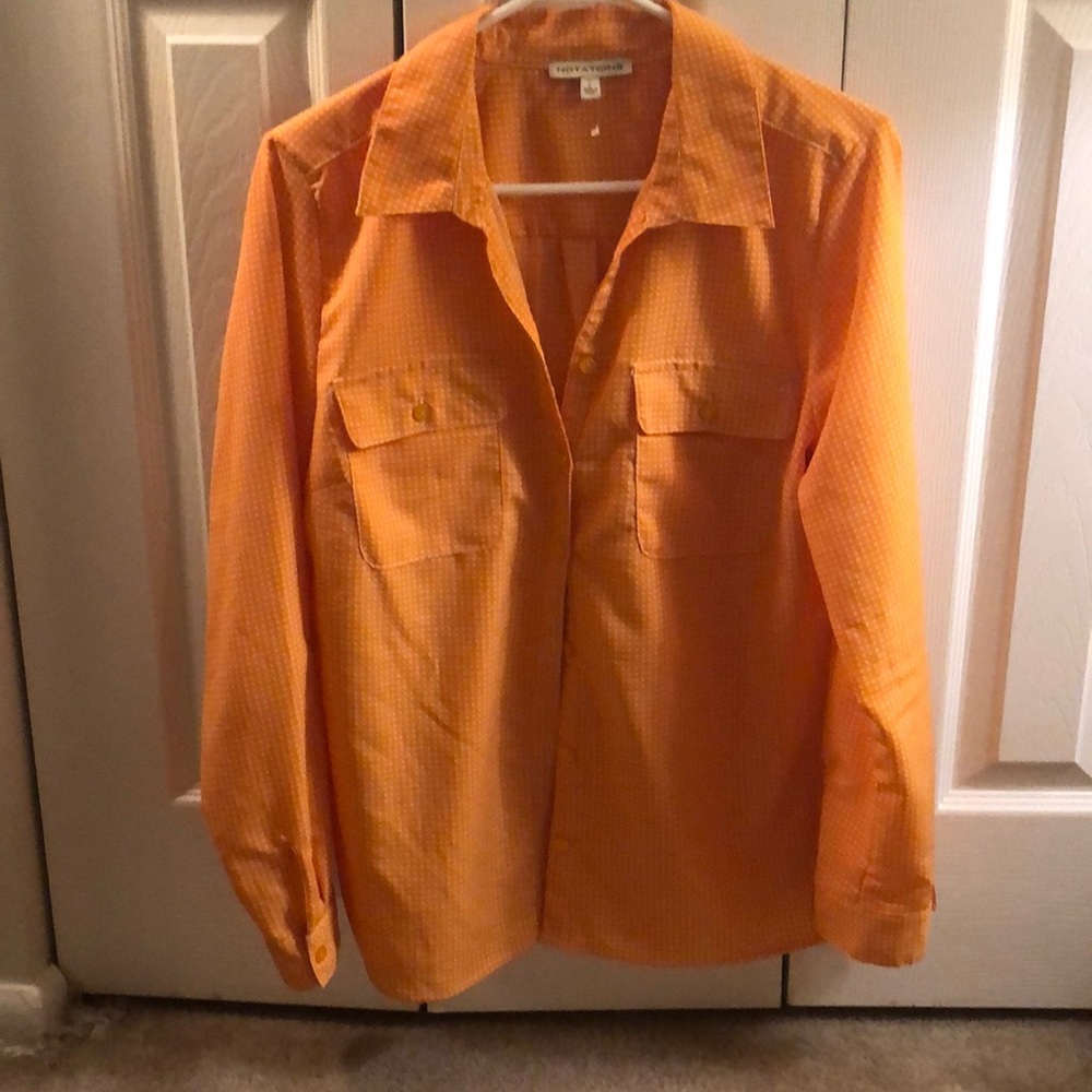 Notations orange polka dot long sleeve button down